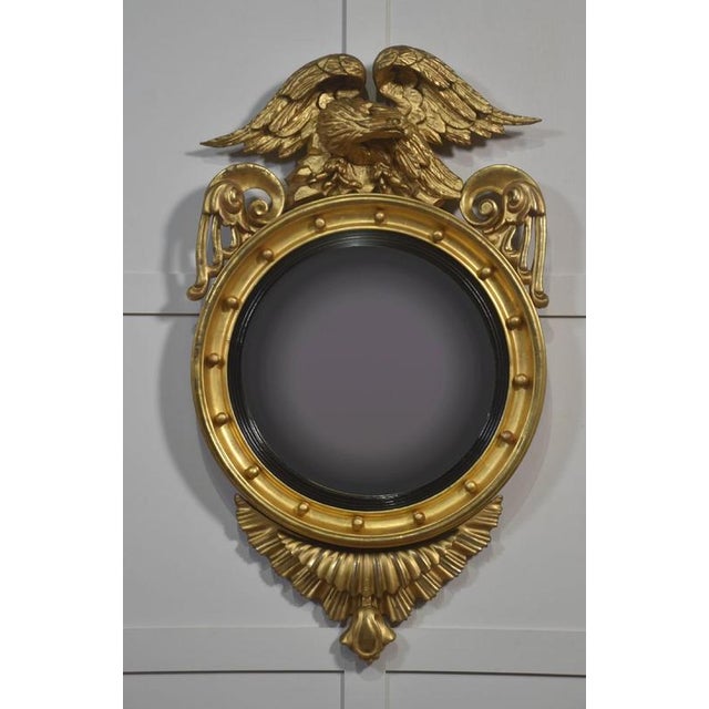 Black Giltwood Convex Wall Mirror with Eagle Crest, 1890s For Sale - Image 8 of 8