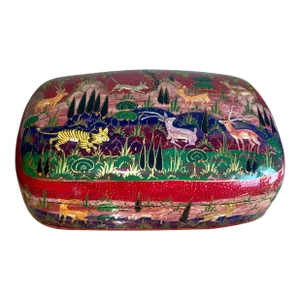 Vintage Folk Art Lacquered Trinket Box