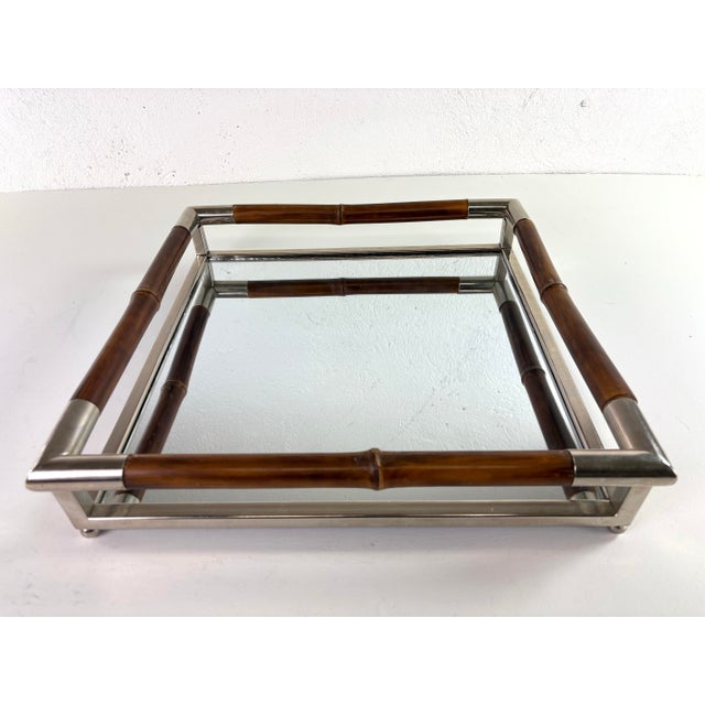 English Stylish Nickel and Bamboo Galley Tray After Ralph Lauren For Sale - Image 3 of 8