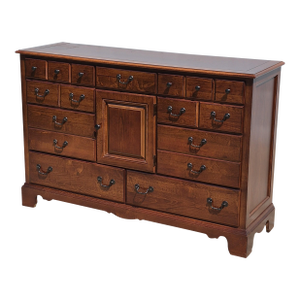 1990s Vaughan Early American Colonial Revival Cherry Chest of Drawers Dresser Bureau W/ Door & 11-Drawers