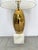 Stylish Modern Brass Lamp on Marble Cube Base. White shade. Showroom Floor Sample.