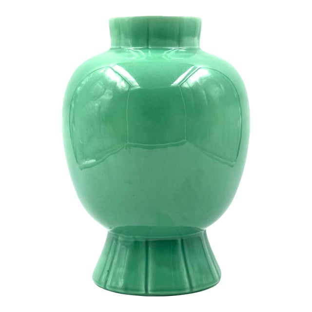 Paul Millet, Art Deco Green Ceramic Vase, Sevres France 1930s For Sale