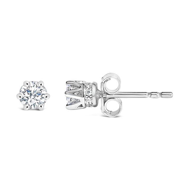 Contemporary 14K White Gold 1/2 Cttw Lab-Grown Diamond 6 Prong Hidden Halo Stud Earrings (F-G Color, VS1-VS2 Clarity) For Sale - Image 3 of 5