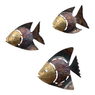 Mid-Century Metal Fish Wall Sculptures - Set of 3 For Sale