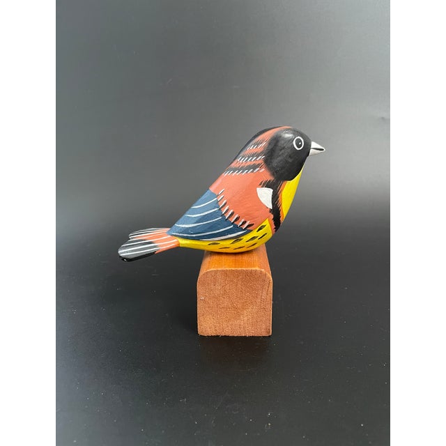Folk Art Wood Oriole Bird on Stand For Sale - Image 4 of 11