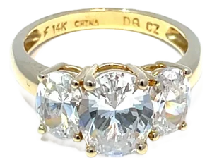 14k Yellow Gold 3 Oval Zircon Ring, Size 6