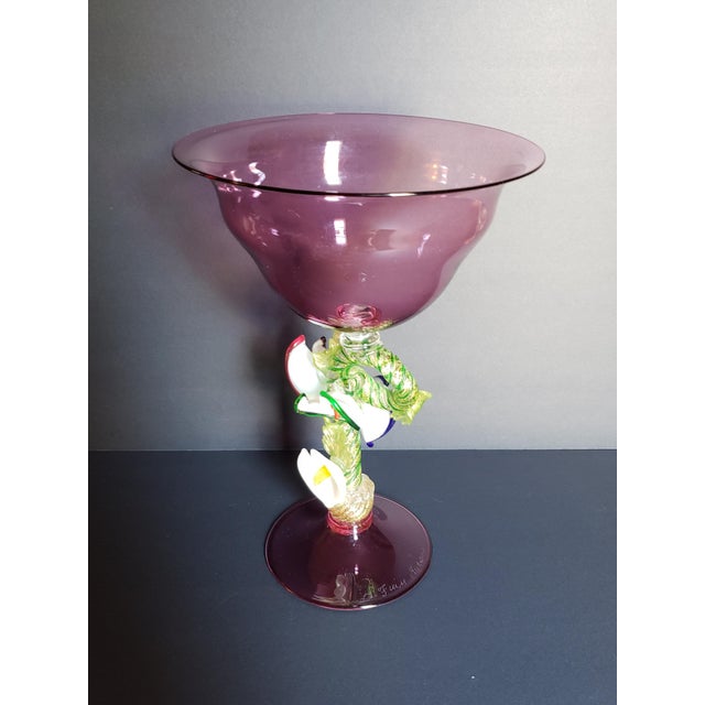 Contemporary Late 20th Century Davide Fuin Murano Glass Tazza Compote Bowl 16in For Sale - Image 3 of 17