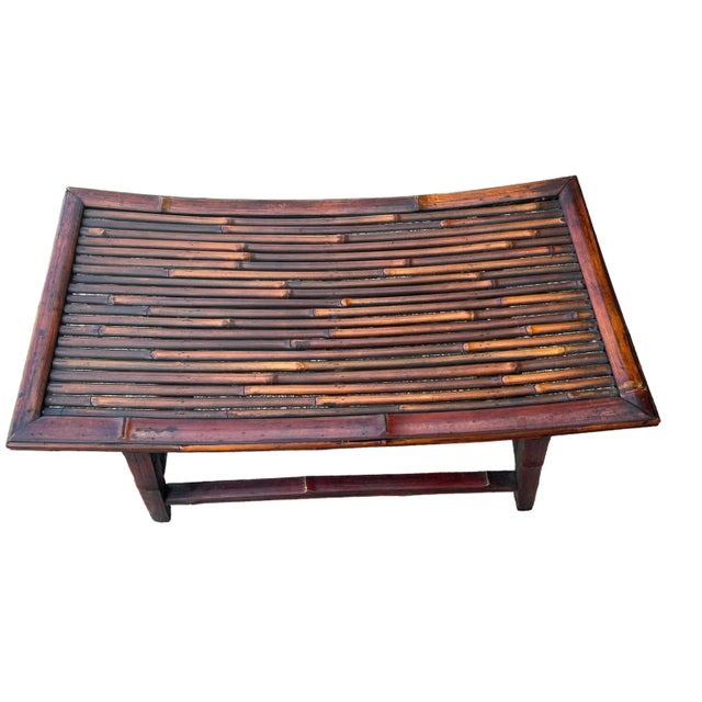Coastal Pair of Rattan Bamboo Curved Benches | Chairish