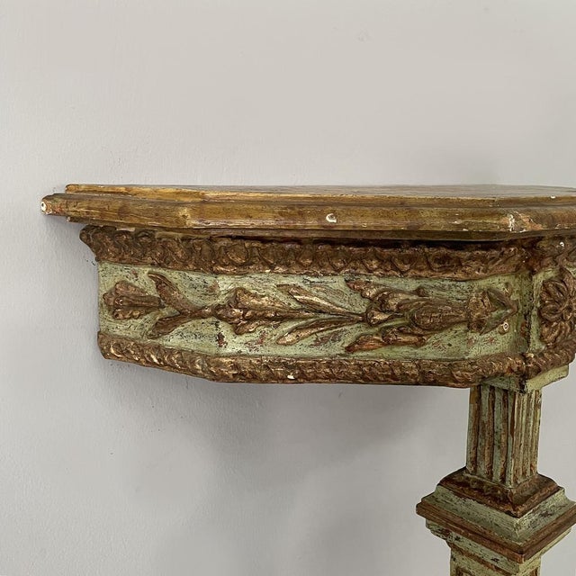 Wood Antique Italian Consoles in Green and Yellow Wood, 1700s, Set of 2 For Sale - Image 7 of 18