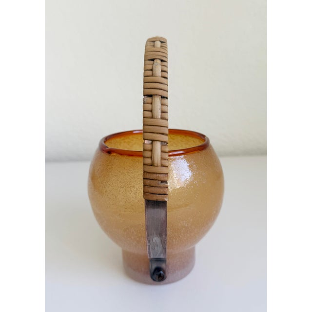 Mid-Century Modern Italian Copper, Blown Glass, & Rattan Watering Can For Sale - Image 3 of 10