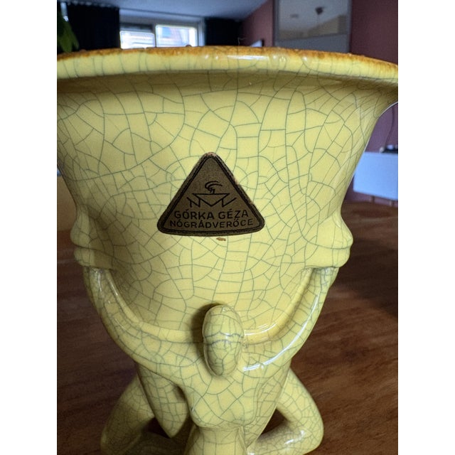 Yellow Vintage Ceramic Vase from Górka Géza, 1940s For Sale - Image 8 of 13