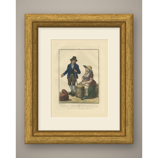 This is an original antique copper engraving with hand coloring, plate no. 22 of maaskamp's series on dutch dress and...