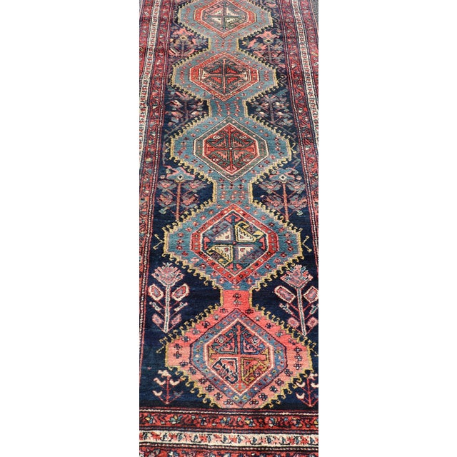 Colorful Persian Hamadan runner with tribal Motifs, Vertical Medallion Design, Keivan Woven Arts / rug EMB-9705-P13454,...