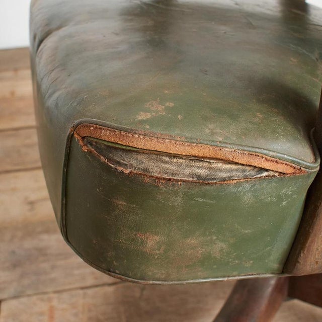 Forest Green Antique US Military Swivel Desk Chair in Leather, 1940s For Sale - Image 8 of 15