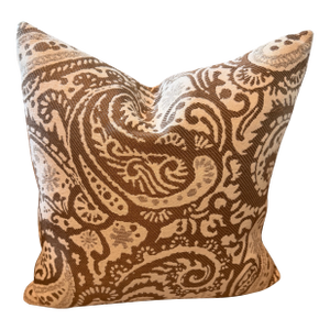 Pair of Tailored Taupe & Ivory Paisley Down Pillows - Classic 16” Accent