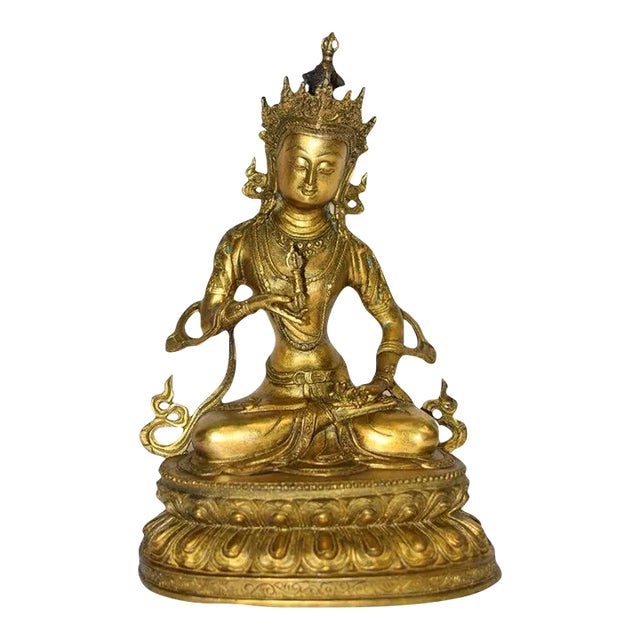 Tibetan Buddha Vajrasattva 13" Gilt Bronze Statue For Sale