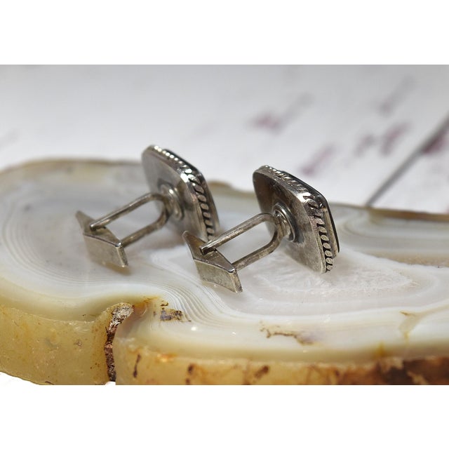 Vintage Sterling Silver Dendritic Agate Cufflinks, A Pair For Sale In Philadelphia - Image 6 of 18