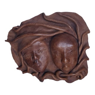 Late 20th Century Italian Sculpted Leather Mask Wall Hanging For Sale