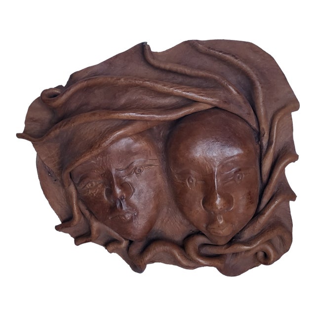 Late 20th Century Italian Sculpted Leather Mask Wall Hanging For Sale