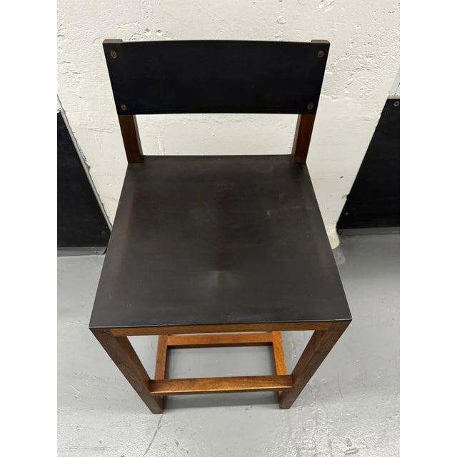 Brown BDDW Original | Wood and Leather Guest Stool by Tyler Hays For Sale - Image 8 of 13