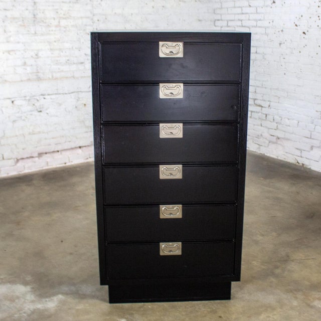 Mid to Late 20th Century Modern Campaign Henredon Black Narrow Chest of Drawers or Lingerie Cabinet For Sale - Image 12 of 18