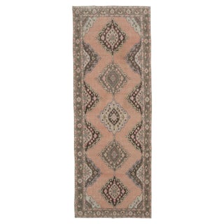 Beige Anatolian Low Pile Hand Knotted Vintage Runner Rug For Sale