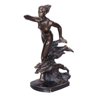 Jan Lichtág, Nude Diana na Lovu, 1930s, Bronze & Ceramic For Sale