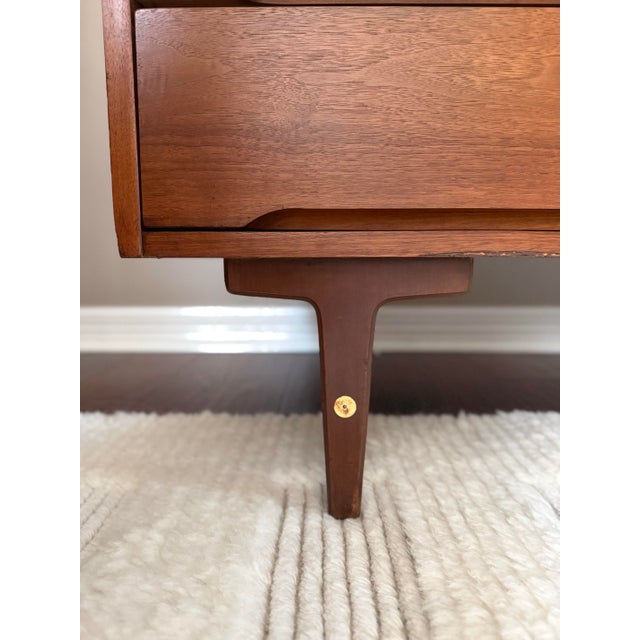Wood Vintage 1950s Mid Century 9-Drawer Walnut Lowboy Dresser by Stanley For Sale - Image 7 of 12