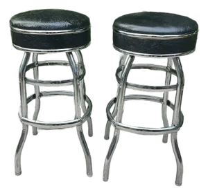 Bar Counter Kitchen Stools Chrome Mid Century Vintage Black Leather Seats