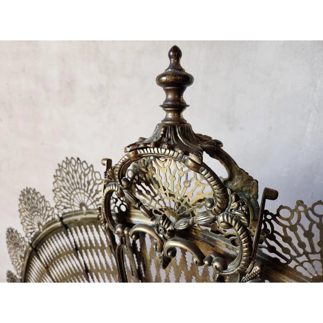 Antique French Brass Peacock Tail Pare-Feu / Fireplace Screen, 1800s For Sale - Image 6 of 11
