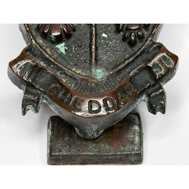 Metal British Cheddar Bronze Door Knocker Heraldic Coat of Arms Shield Fleur De Lys C1925 For Sale - Image 7 of 18