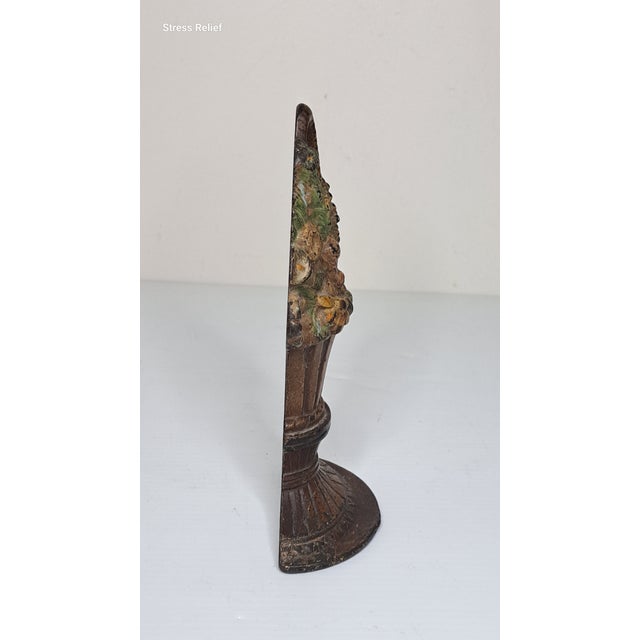 Antique Cast Iron Flower Basket Doorstop #1403 Original Polychrome Paint 8.75" For Sale - Image 9 of 13
