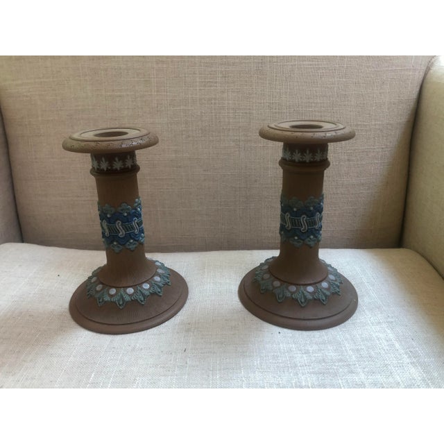 Royal Doulton Antique Pair of Doulton Lambeth Candlesticks For Sale - Image 4 of 9