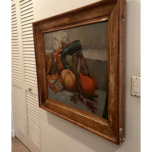 "Autumn Still Life"- 1940's Oil on Canvas-Antique Frame For Sale - Image 9 of 11