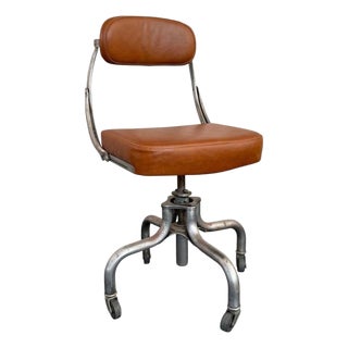 1940s Industrial Steel Leather Adjustable Swivel Task Chair by Domore Chair Company For Sale