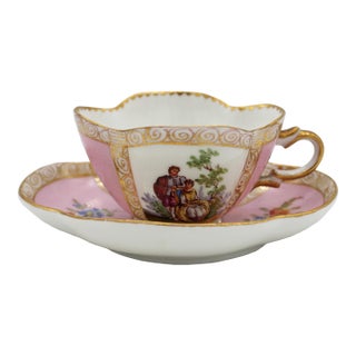 Circa 1888-1916 Richard Klemm, Dresden Quatrefoil Demitasse Cup & Saucer For Sale