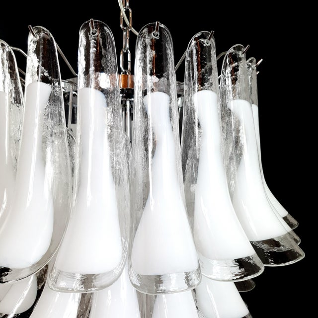 Vintage Clear and Milky White Murano Glass and Crystal Petals Chandelier, Italy, 1981 For Sale - Image 12 of 14