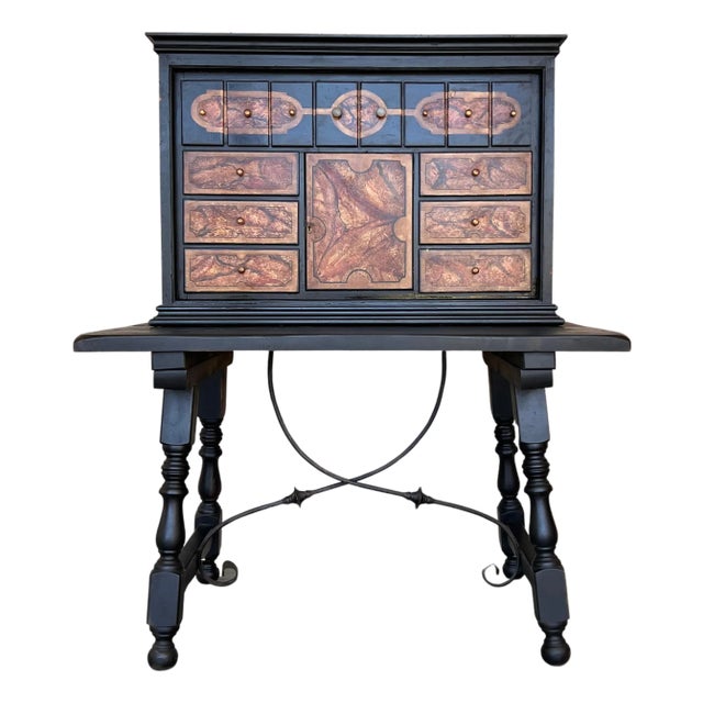 20th Century Spanish Baroque Style Cabinet on Stand, Bargueno or Varqueno For Sale