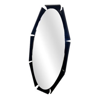 Curved Wood Backlit Mirror, 1960s For Sale