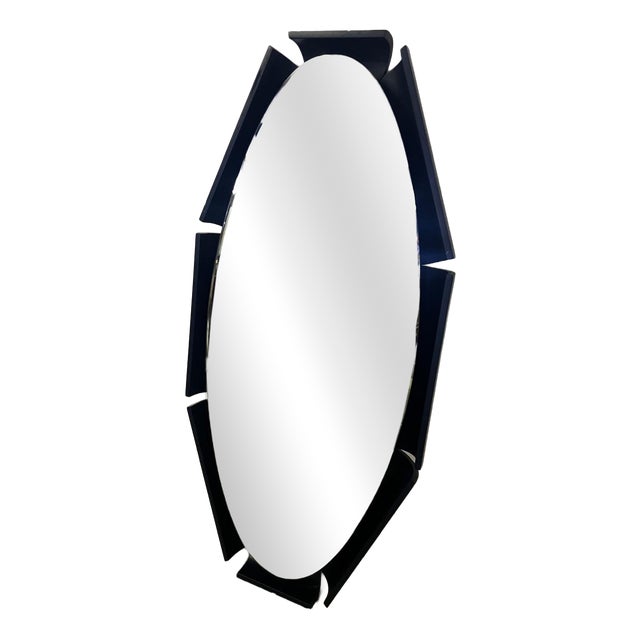 Curved Wood Backlit Mirror, 1960s For Sale