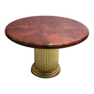 1960s Vintage Red Lacquered Goat Skin Round Dining Table ( Karl Springer Style )