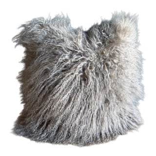 Genuine Sheep Long Hair Pillow in Taupe For Sale