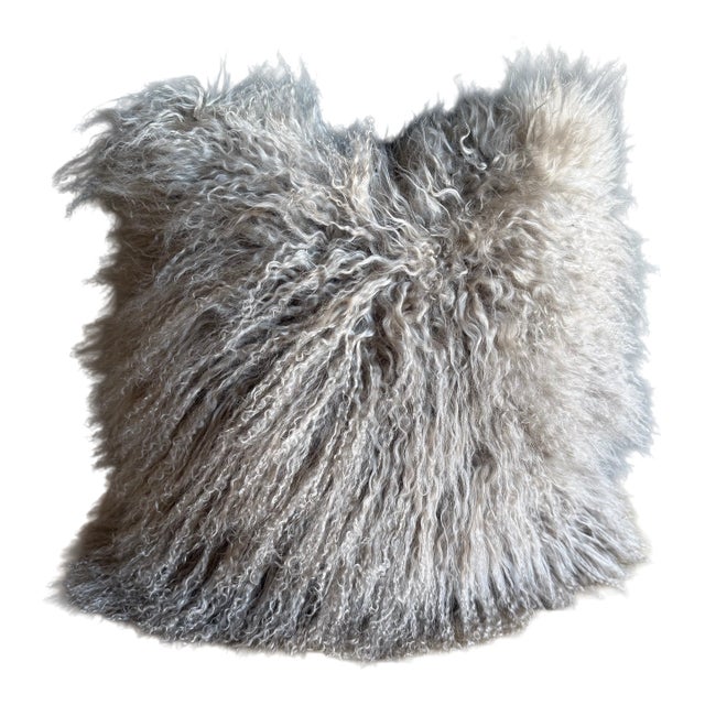 Genuine Sheep Long Hair Pillow in Taupe For Sale