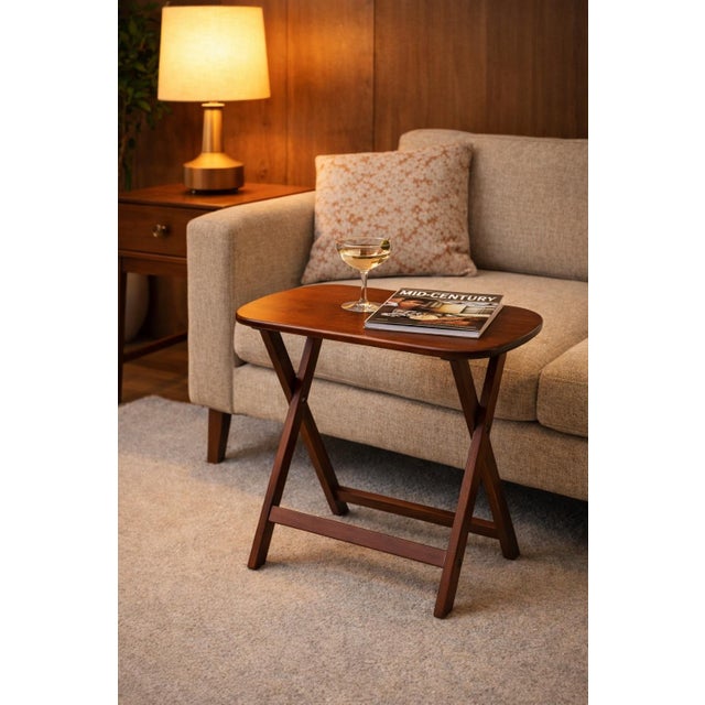 Mid 20th Century Mid 20th Century Folding Snack Tables With Carry Handles – Pair For Sale - Image 5 of 5