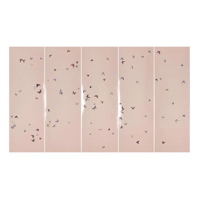 36“* H108“/Panel*5ps, Modern Whimsical Butterfly Mural Wallpaper in Pink For Sale