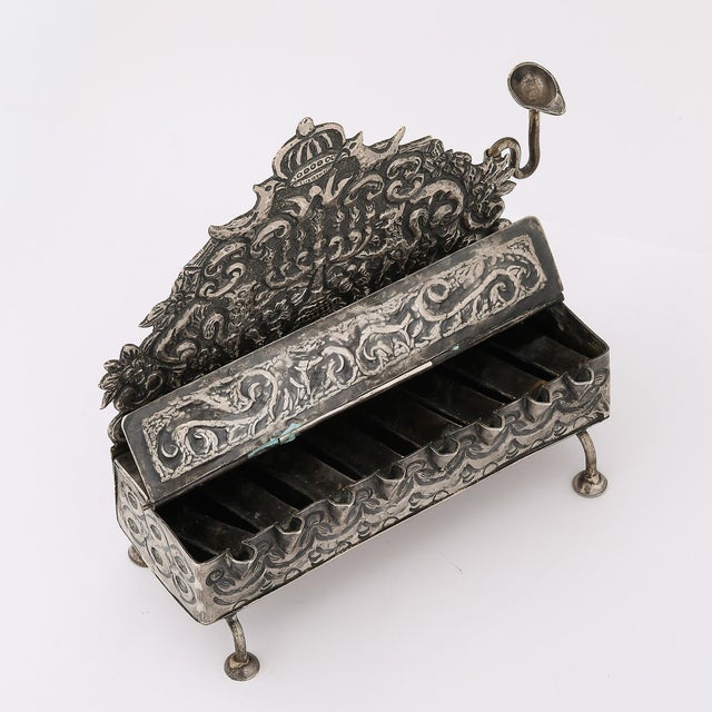 Baroque 19th Century Hand-Worked Repoussé Sterling Oil Lamp Footed Menorah For Sale - Image 10 of 18