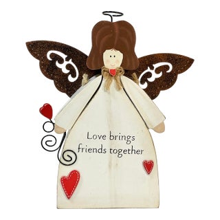 1990s Vintage Boho Chic Arts & Crafts Valentine Angel - Friends Together For Sale