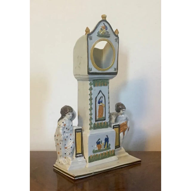 Antique Circa 1820 English Staffordshire Pearlware Dixon Austin & Company Grandfather Clock Watch Holder For Sale - Image 11 of 13