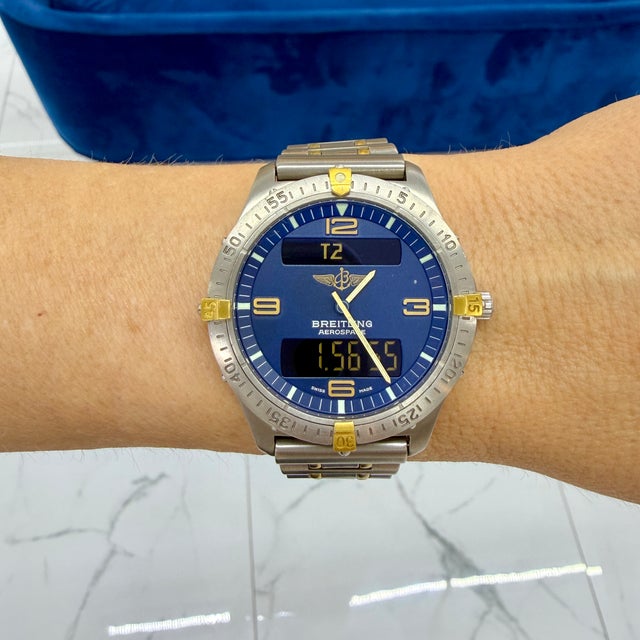 Breitling Aerospace 40mm F56062 Blue Dial Titanium Two Tone Quartz Watch For Sale - Image 10 of 10