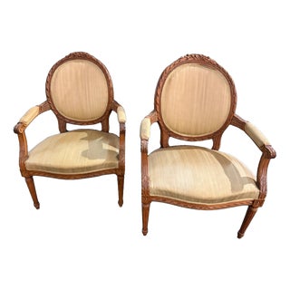 Louis XVI Style Medallion-Back Armchairs, 1800s, Set of 2 For Sale